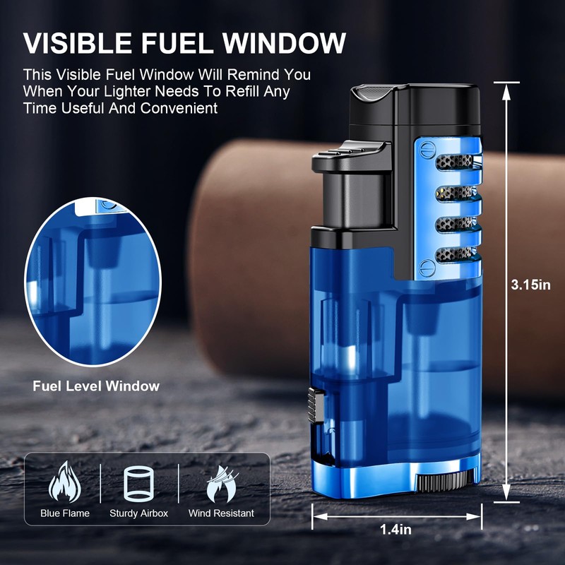 Cigar Lighter Torch Lighter Butane Refillable Triple Jet Flame Torch