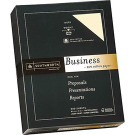 Southworth 25% Cotton Business Paper, 8.5” x 11", 24 lb/90 GSM, Wove Finish, Ivory, 500 Sheets - Packaging May Vary (404IC)