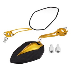 1 Pair Universal Motorcycle Mirrors, Keenso Rustproof Aluminum Side Mirrors Adjustable Motorbike Scooter 10mm 8mm (Yellow)