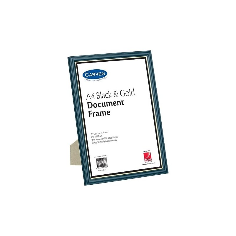 Carven QFWBKGLDA4 Document Frame, Black, Gold A4