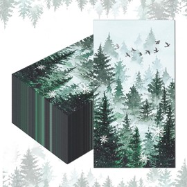 100 Pack Green Misty Forest Paper Napkins Christmas Woodland Theme Disposable Lunch Dinner Napkins Decorative Guest Napkins for Xmas Seasonal Winter Holiday Home Kitchen Party Supplies, 4.3x7.9 Inch