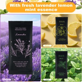 Moist Cotton Towel Bulk Moist Towelettes Individually Wrapped 8.7" x 8.7",White Towel Services,Refreshment Pre Moistened Towels Lavender,Lemon and Mint for Sport Party Spa(Pack of 150)
