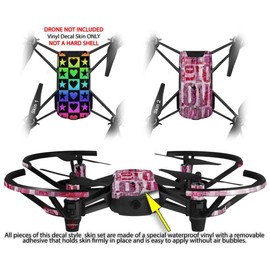Skin Decal Wrap 2 Pack for DJI Ryze Tello Drone Hearts and Stars Rainbow Drone NOT Included