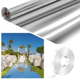 Tinideya 3.3 x 98.4 ft Mirror Rug Aisle Runner for Wedding Ceremony Double Sided Reflective Carpet Aisle Runner Walkway Rug Roll for Outdoor Birthday Graduation Party Decor(Silver)