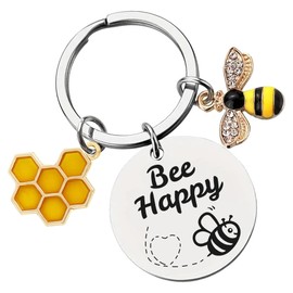 Bee Keychain Cute Keyring Gifts - 1 Pcs Honey Key Rings Cute Enameled Bee Charms Keychain Bag Charms For Men Women Kids Teacher Birthday Gift Handbags Wallet Backpack Purse Accessories Keychains