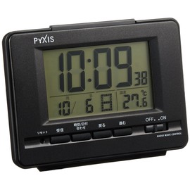 Seiko Digital RC Alarm Clock with Calendar & Temperature Display, PYXIS Black/Metallic (NR535K)