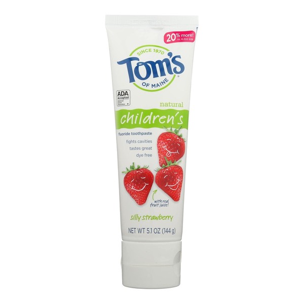 Toms of Maine Silly Strawberry Childrens Anticavity Fluoride Toothpaste, 5.1 Ounce - 6 per case.