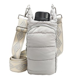 KAMEILONG Puffer Water Bottle Holder Quilted Hydrobag Sports Pouch Bag with Adjustable Shoulder Strap Flask Sling Bag (Grey 2)