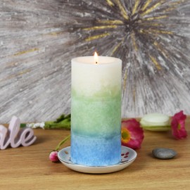 6 Inch Tritone Scented Pillar Candle - BL/GRN/WHT