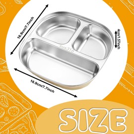 BAISHUWU Stainless Steel Non-Slip Baby Plate, Children's Plate, Divided Stainless Steel, Baby Suction Cup Tableware, Children's Plate with Divider, Plate with Suction Cup, for Toddlers and Children