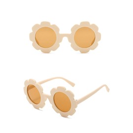 BOUACOUA Children's Sunglasses Cute Flower Shape UV Protective Glasses Round Decorative Glasses Eyewear, beige