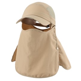 Connectyle Men's Sun Cap Adjustable UV Protection Fishing Hat Outdoor Breathable Baseball Cap with Face Neck Cover Flap Khaki
