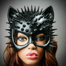 ILOVEMASKS Women Black Spike CAT Face Party Eye Mask For Masquerade Ball Costume Party