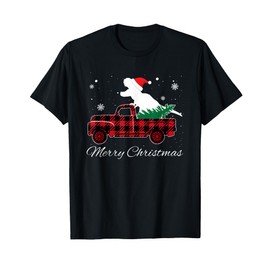 Merry Christmas Dinosaur Santa Hat Xmas Buffalo red Plaid T-Shirt