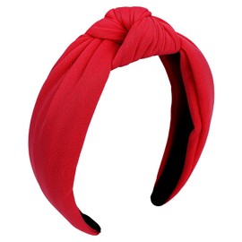 CURASA Knotted Headbands For Women Girls Non Slip Wide Headband Cute Fashion Hair Accessories Red Preppy Fabric Terse Headbands Top Knot Headband For Thick Thin Curly Hair