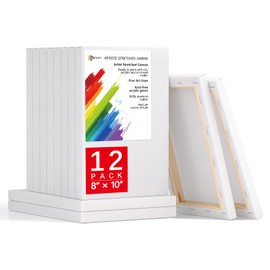 Simetufy 8x10 Inch Stretched Canvas for Painting, 12 Pack 100% Cotton Professional Blank Canvas, Canvases for Painting Using Acrylic Paint or Oil (Pre-Primed)