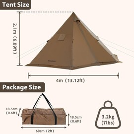 Camping Tipi Hot Tent with Stove Jack,4 Season,2-4 Person, Teepee Tent for Hunting Backpacking Hiking Brown