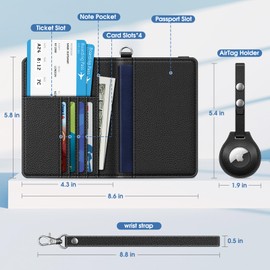 Fintie Passport Holder with Airtag Holder, Slim Passport Case, RFID Protection, Protective Passport Cover for Travel Documents, Vaccination Certificate Men Women, Black