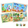 Litinliv 4 x 24 Pieces Children's Wooden Puzzle, Animal Wooden