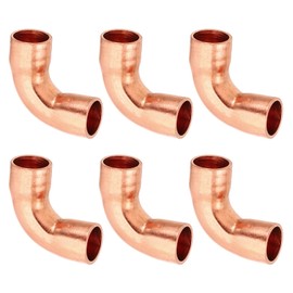 PATIKIL 1/4" ID 0.8mm Thick Elbow Copper Fitting, 6pcs 99.9% Pure Copper Pipe Fitting 90 Degree Short Radius Tube Connector Sweat Solder for HVAC Refrigeration System