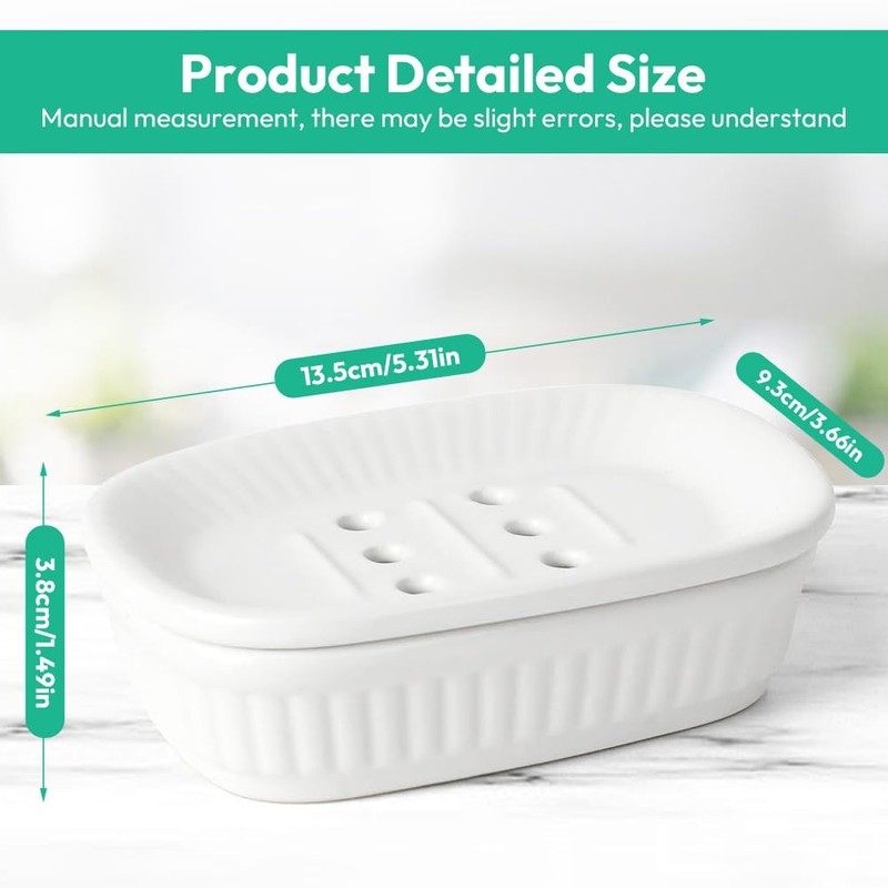 Ruioomeep Soap Dish with Drain Soap Holder Ceramic Soap Dish