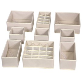 TENABORT 9 Pack Foldable Drawer Organizer Dividers Cloth Storage Box Closet Dresser Organizer Cube Fabric Containers Basket Bins for Underwear Bras Socks Panties Lingeries Nursery Baby Clothes Beige