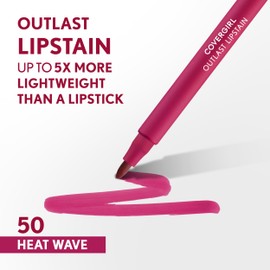 COVERGIRL Outlast, 50 Heat Wave, Lipstain, Smooth Application, Precise Pen-Like Tip, Transfer-Proof, Satin Stained Finish, Vegan Formula, 0.06oz