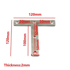(6 Pieces) 120x120x2mmAngle Connector Corner Brackets (Thickness 2mm) Stainless Steel T Shape Brace Brackets with Screws