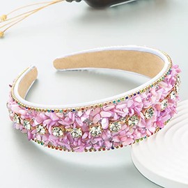 Diadema con Diamantes de Imitación para Mujer, Diadema con Cristales Brillantes, Acolchada, Ancha, Accesorios para El Cabello con Purpurina, Color Rosa