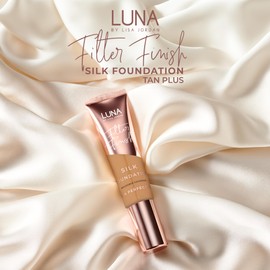 LUNA Silk Foundation in TAN PLUS Shade - Contains Hyaluronic Acid, Vitamin C & A, Aloe Vera, and Shea Butter - Brightening Dewy Foundation Makeup - Hydrating Cream Foundation for Dry Skin