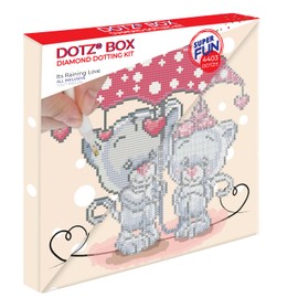 DIAMOND DOTZ DBX.005 Katzen Box It's Raining Love, Diamond Picture on Motif Stretcher Frame, Approx. 28 x 28 x 2.5 cm, for Standing or Hanging, Also Ideal for Children, Black, 28 x 28 cm