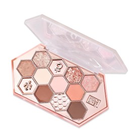 Wirwody Eyeshadow, Cute Honeycomb 12 Colors Makeup Palette, Diamond Shine, Waterproof, Sweat Proof, Highly Pigmented, Lasting Eye Shadow 03#, Orange Brown
