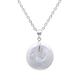 16-18 MM Coin Shaped Freshwater Pearl Sterling Silver Pendant Necklace for Women