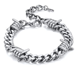 Bandmax Bracelet Men's Stainless Steel Chain 18 cm Curb Chain Men Women Cuban Chain 9 mm Wide Thorn Chain Friendship Bracelet Chain Boys Fashion Jewellery for Birthday, Stainless Steel, No Gemstone