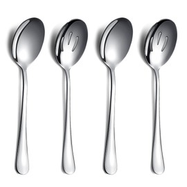 Berglander Serving Spoons Set of 4, Include 2 Serving Spoon and 2 Slotted Spoons, Stainless Steel Cutlery Serving Set, Dishwasher Safe