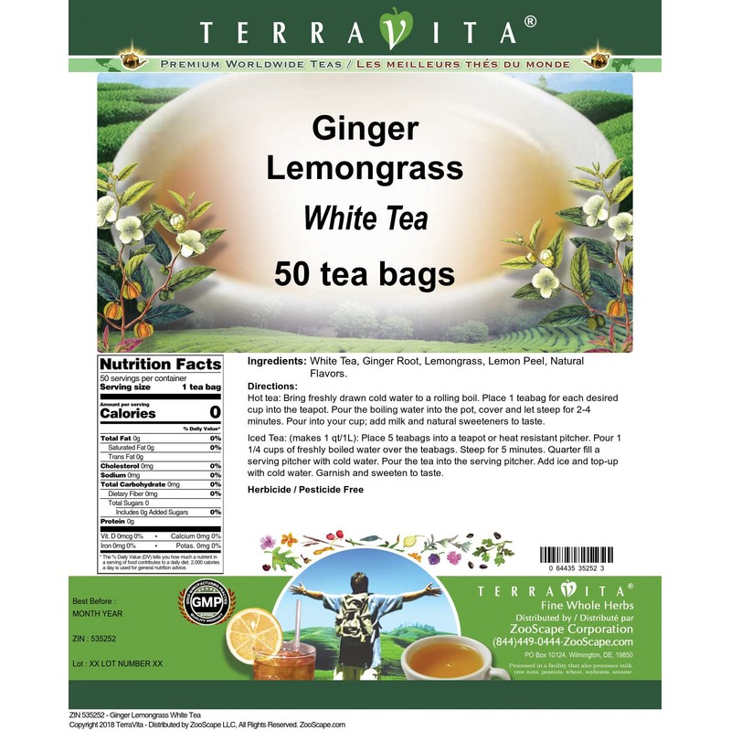 Ginger Lemongrass White Tea (50 tea bags, ZIN: 535252)
