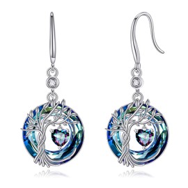 Tree of Life Earrings 925 Sterling Silver Dainty Aurora Stone Alexandrite Dangle Drop Gemstone Earring June Birthstone Fine Jewelry Birthday Christmas Gifts for Women Her