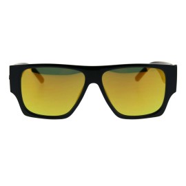 Kush Black Square Sunglasses Mens Thick Temples Stylish Modern Shades UV 400 - Orange Mirror