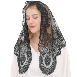 Spanish Mantilla Triangular Mantilla Lace Head Covering Mass Catholic Church VeilS (Black), 120cm60cm