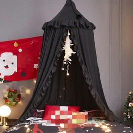 HUOQOU Bed Canopy for Girl Princess Round Dome Children Dreaming Mosquito Net Bed Linen Girls Room Castle Play Tent Hanging House Decor Reading Corner Canopy(Black)