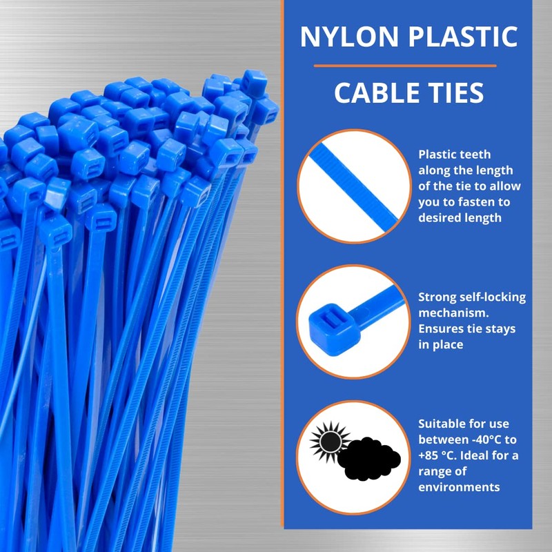 GTSE 100 Pack of Blue Cable Ties, 200mm x 2.5mm