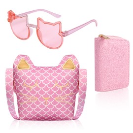 Hifot Pack of 3 Shoulder Bag Purses Sunglasses for Girls, Mini Unicorn Handbag Cats Glasses for Little Girls Birthday, pink, Pink