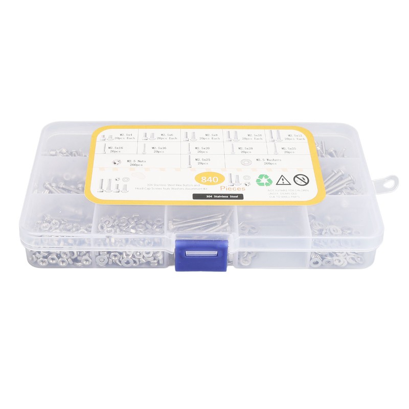 840Pcs Bolts Nuts Assortment Kit Metric M2.5 Assorted Cap Hex