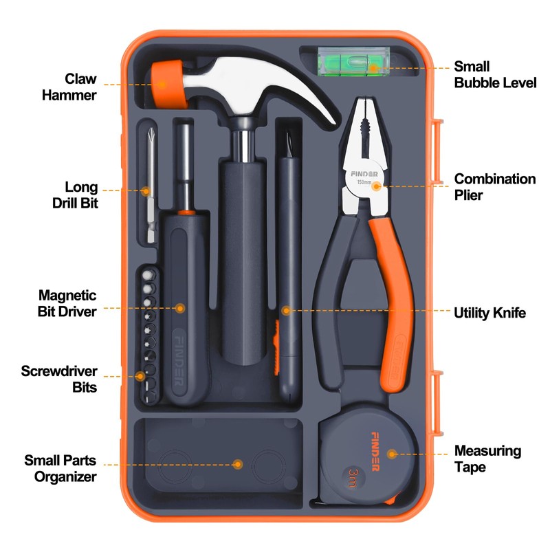 Finder Small Tool Kit 19 Piece General Household Tool Set,