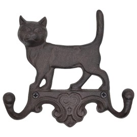 RIXIGOOD Cast Iron Cat Wall Hooks for Hanging, Decorative Heavy Duty Coat Hooks Wall Mount Key Hanger Leash Holder Vintage Farmhouse Entryway Mudroom Cute Animal Decor Rustic Brown 1 Pack