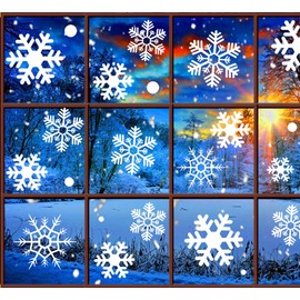Snowflake Window Clings for Glass Windows Christmas Decorations, White Snowflakes Window Decals Reusable, Winter Snowflake Decals Window Cling, Snow Christmas Decor Gift for Kids [10 Sheets, 200+pcs]