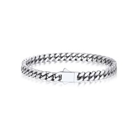 Bandmax Curb Chain Bracelet Men Women Stainless Steel Chain 5 mm Wide Chain Boy Girl Bracelet Cuban Chain Jewellery Accessory, 21 cm, Stainless Steel