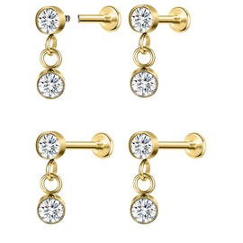 AoedeJ Stainless Steel Flat Back Earrings Internally Threaded Labret Flat Back Nose Stud Silver Screw Back Earrings for Women (Style 2 Gold)