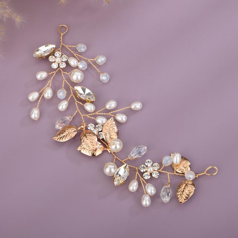 Teyglen Leaf Bride Wedding Hair Vine Pearl Bridal Crystal Hair