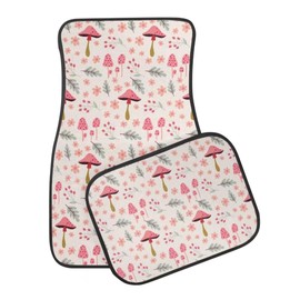 White Pink Mushrooms Print Cute Mushroom Car Floor Mats Suitable for Cars SUVs Trucks,All Weather Front & Rear Automotive Floor Mats,Universal Fit Design，4 Pieces